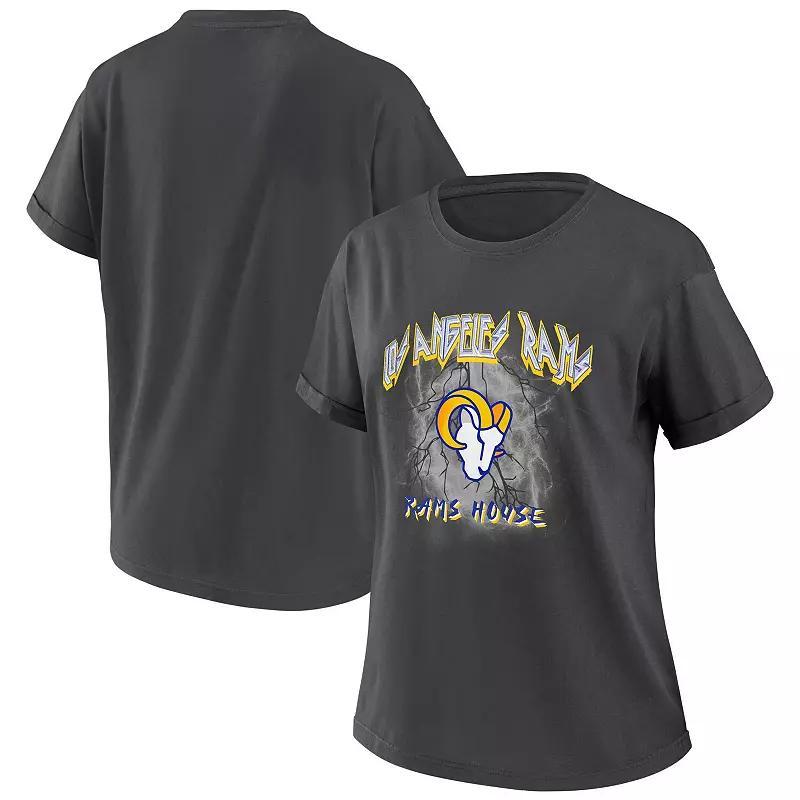 Women's WEAR by Erin Andrews Charcoal Los Angeles Rams Boyfriend T-Shirt, Size: XS Product Image