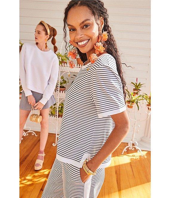 Addison Bay Stripe Print Flounce Pull-On A-Line Skirt Product Image