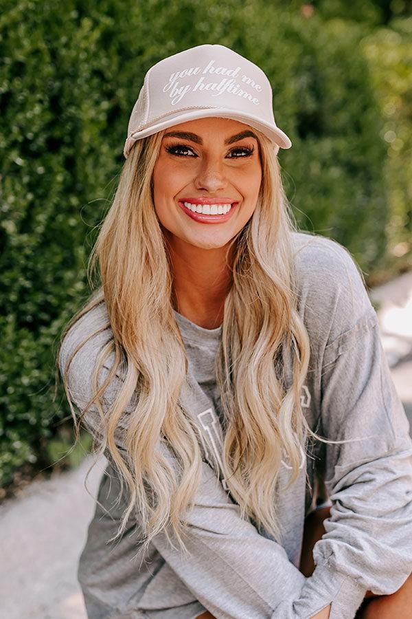 You Had Me By Halftime Trucker Hat in Beige Product Image