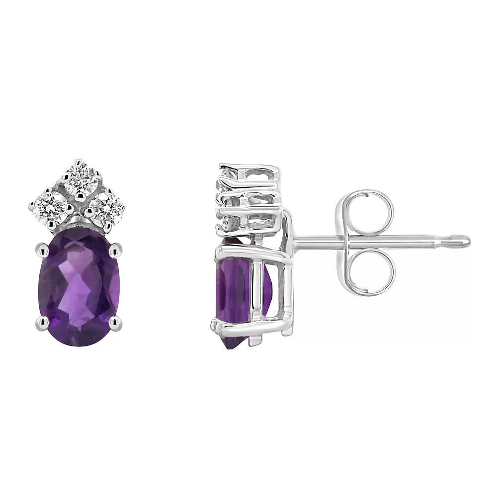 Celebration Gems 14k Gold Oval Amethyst & 1/8 Carat T.W. Diamond Stud Earrings, Women's, 14k Whgold Product Image