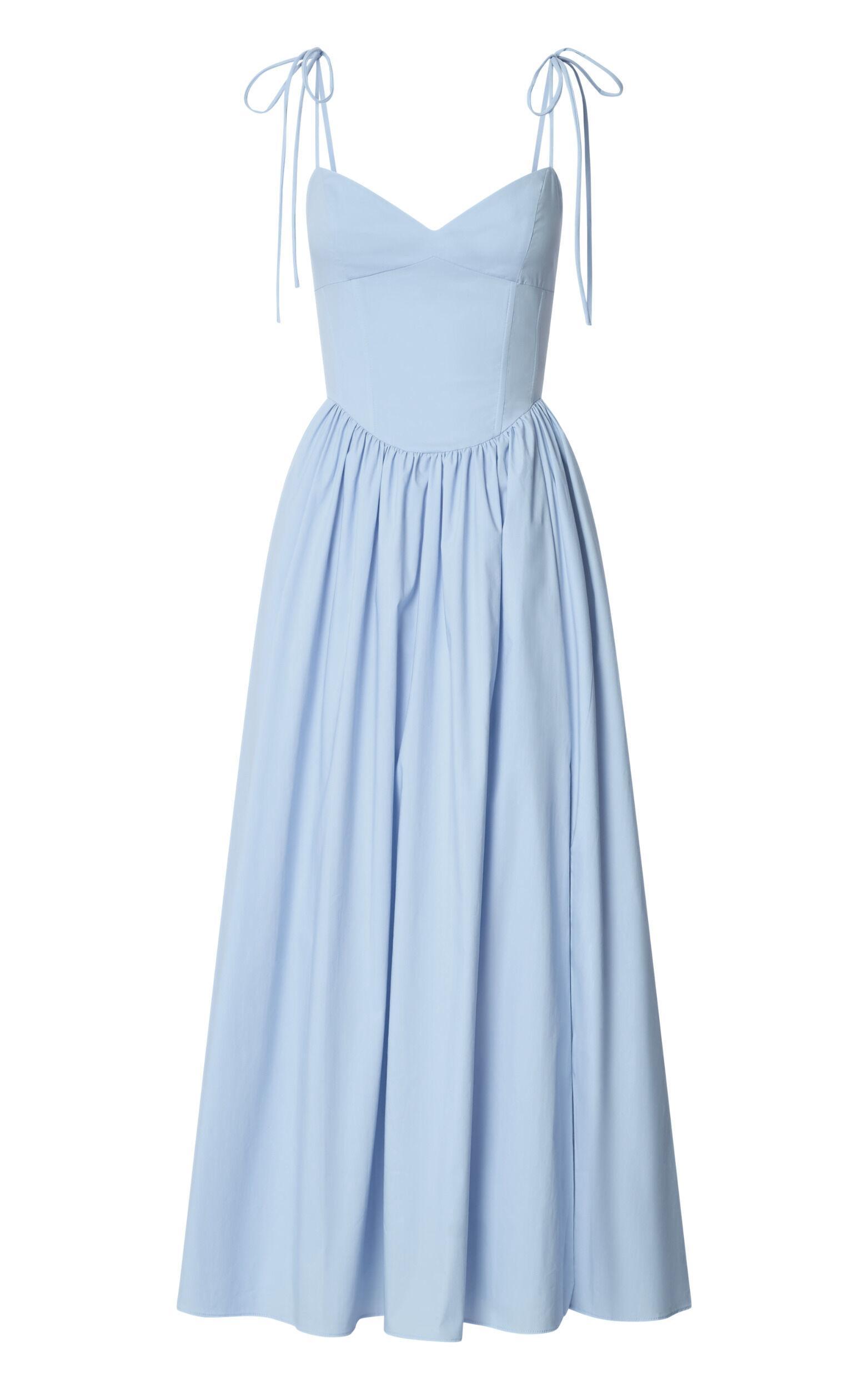 Holly Midi Dress - Corset Lace Up Dress with Split in Soft Blue Product Image