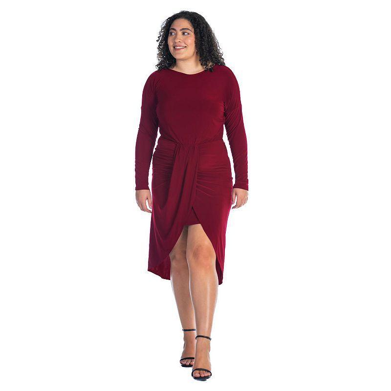 Plus Size 24Seven Comfort Apparel Long Sleeve Tulip Skirt Knee Length Dress, Womens Product Image