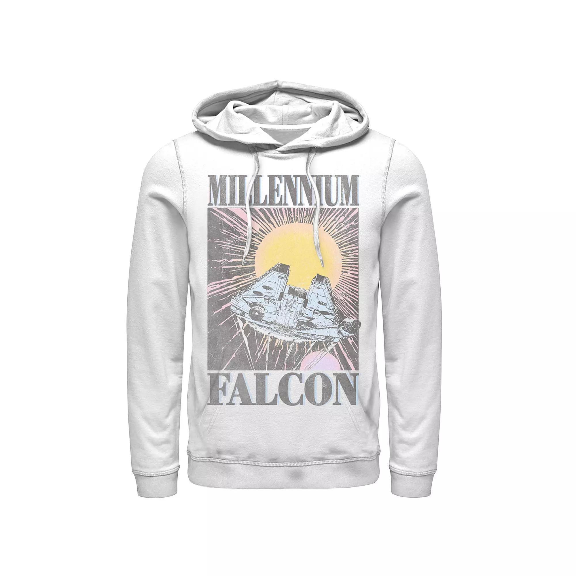 Men's Star Wars Millennium Falcon In Flight Poster Hoodie, Size: XL, White Product Image