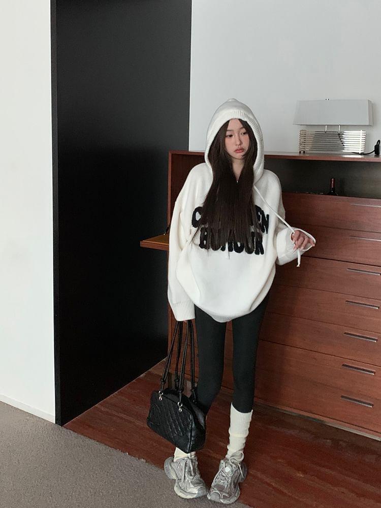 Lettering Hooded Oversized Sweater Product Image