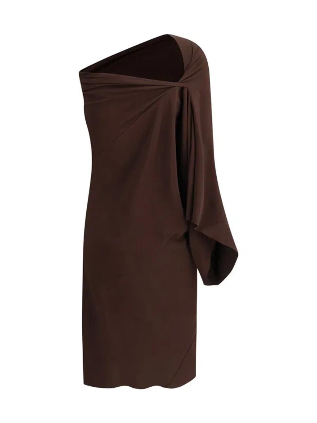 RICK OWENS One-shoulder Draped Dress In Brown Product Image