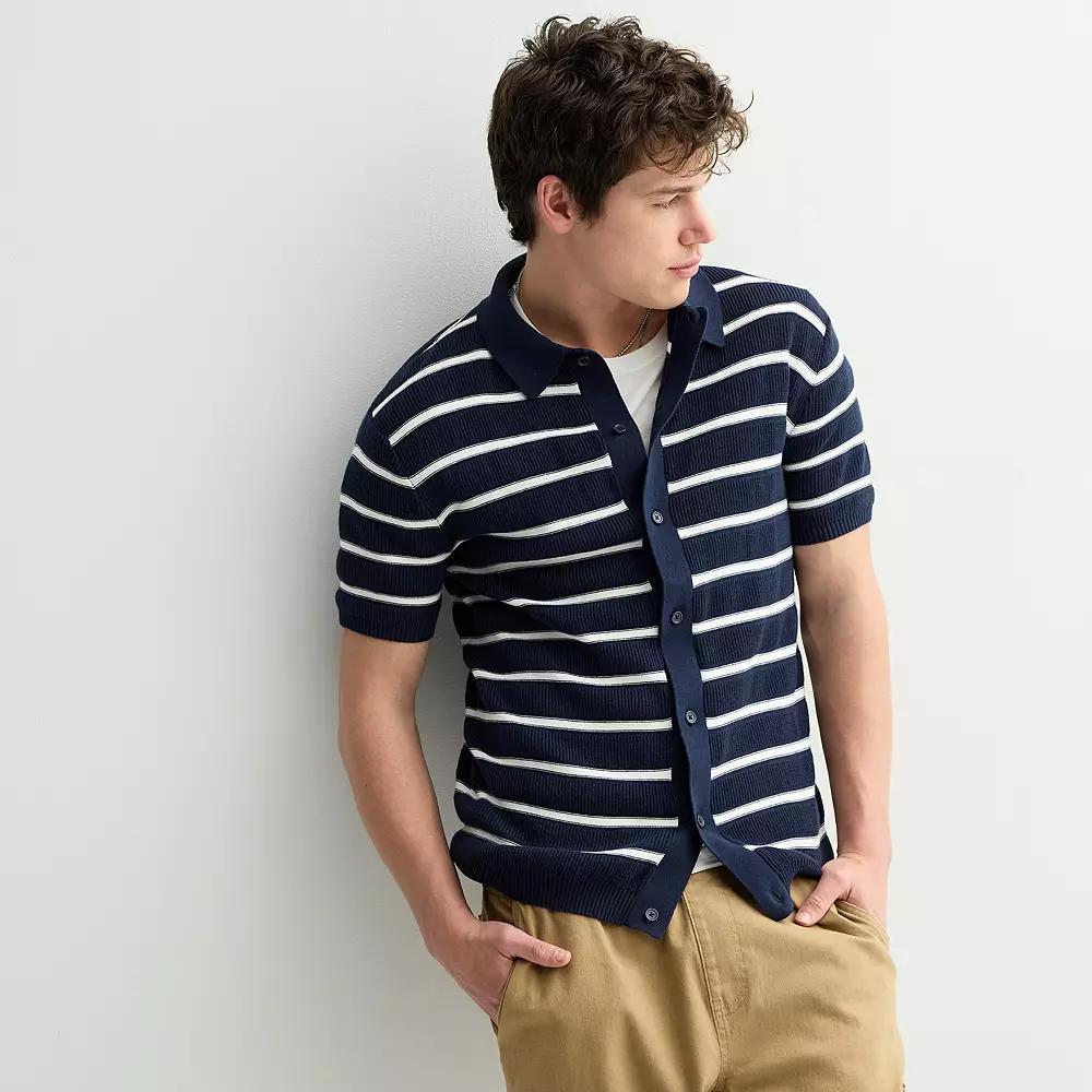 Men's Retrofit Striped Rib Short Sleeve Button-Down Shirt, Size: Large, Blue Blazer Product Image