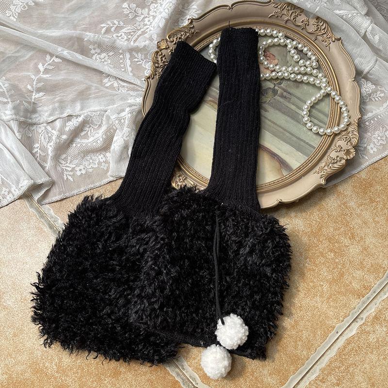 Pom Pom Fleece Panel Ribbed Knit Leg Warmers (Various Designs) Product Image