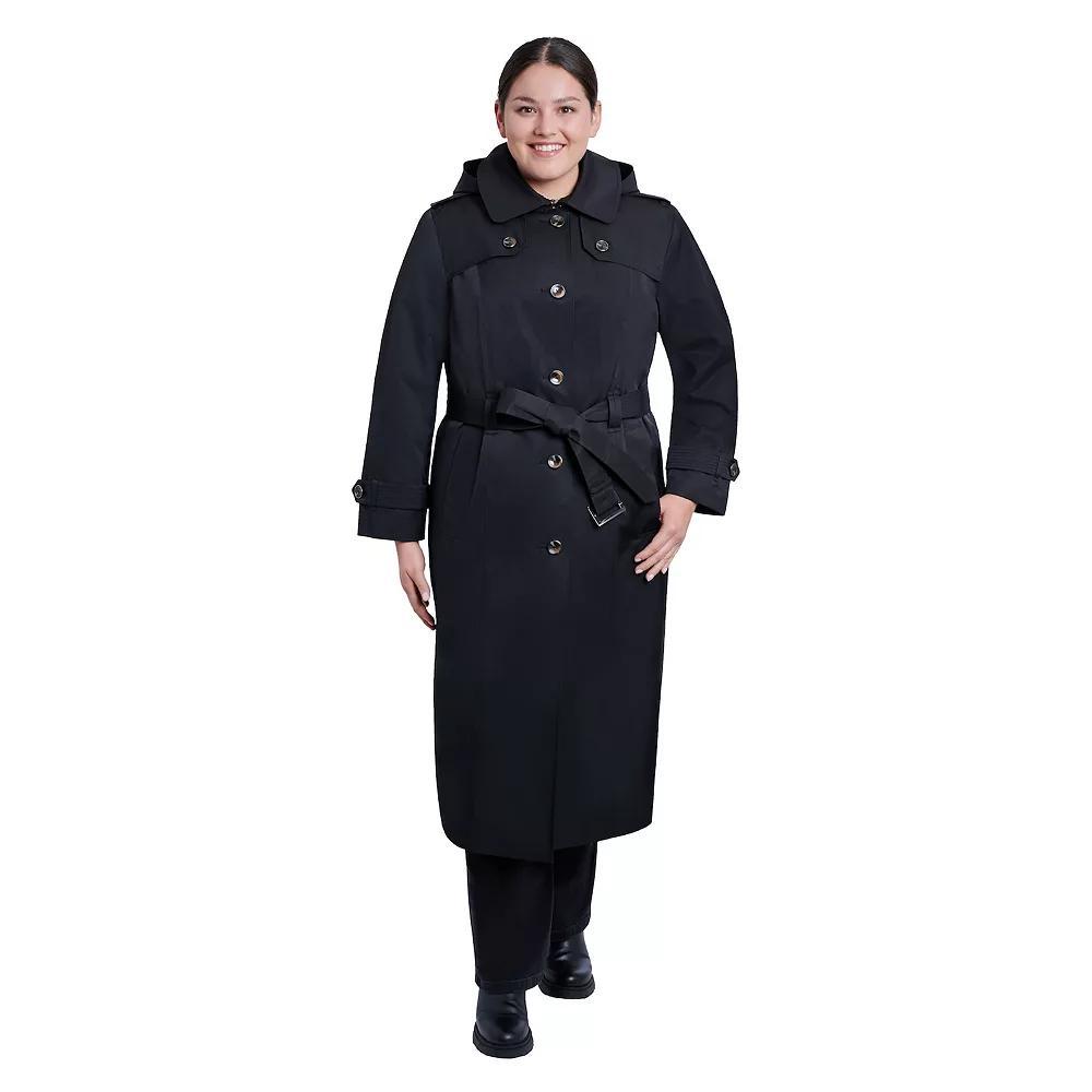Plus Size London Fog Hooded Maxi Trench Coat, Womens Product Image