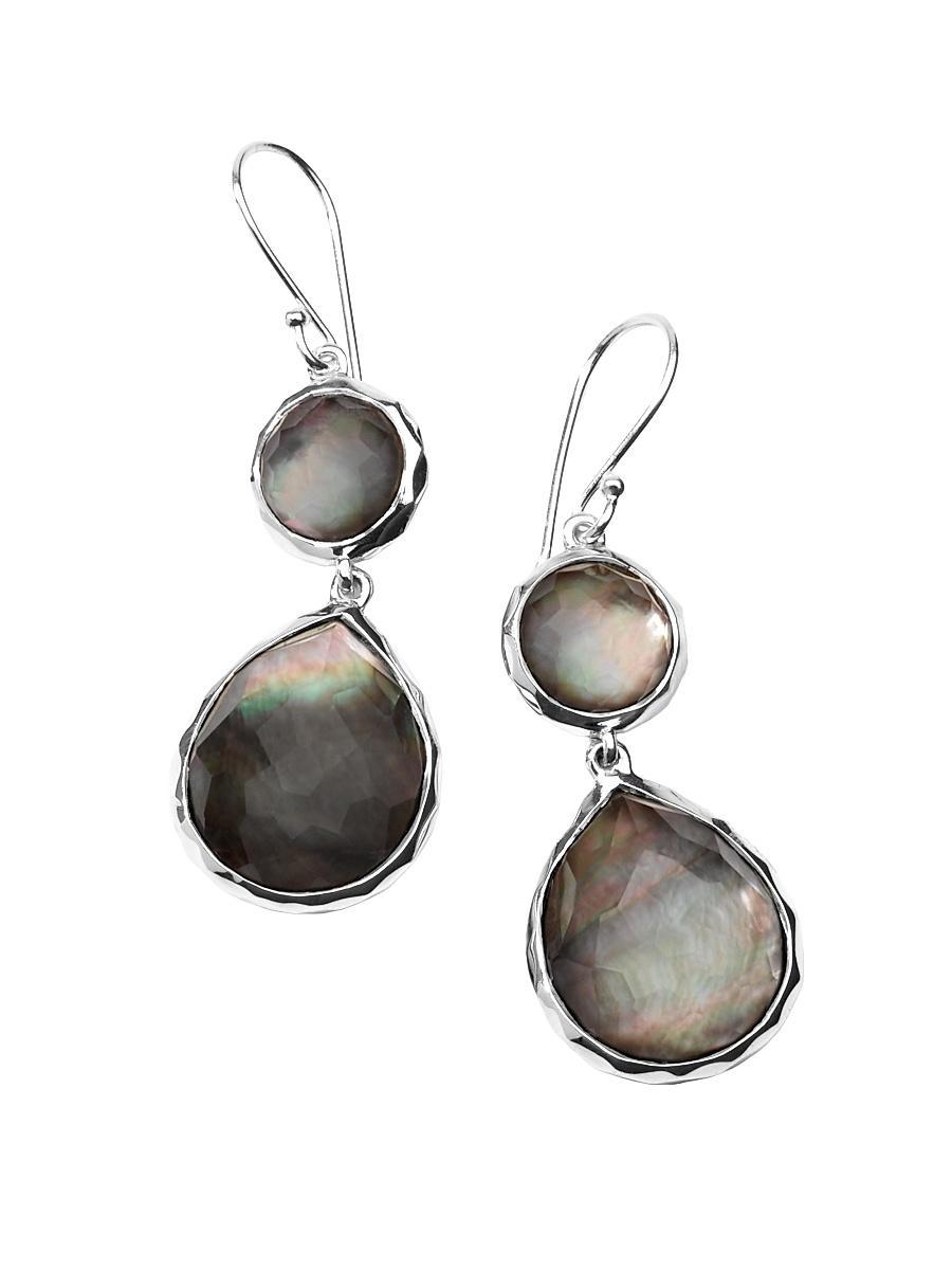 Womens Rock Candy Double Drop Sterling Silver & Brown Shell Doublet Double-Drop Earrings Product Image