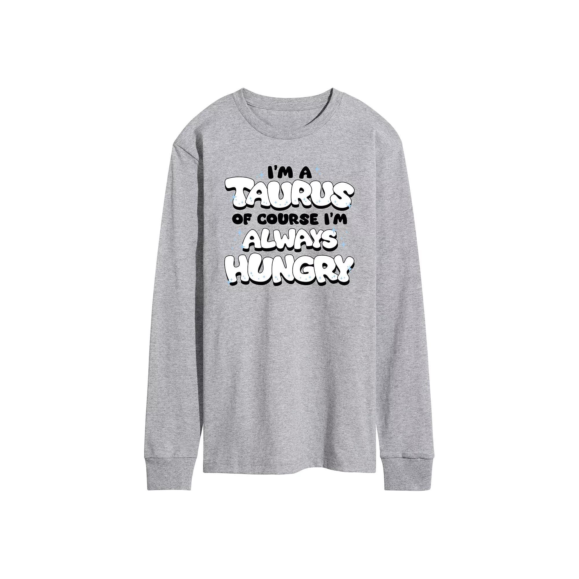 Men's I'm A Taurus Always Hungry Long Sleeve Graphic Tee, Size: Medium, Grey Gray Product Image