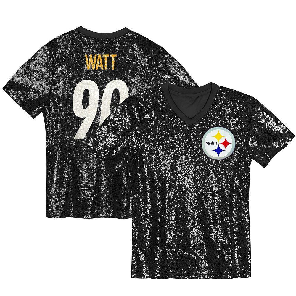 Women's T.J. Watt Black Pittsburgh Steelers Player Name & Number V-Neck Fashion Jersey, Size: Medium Product Image