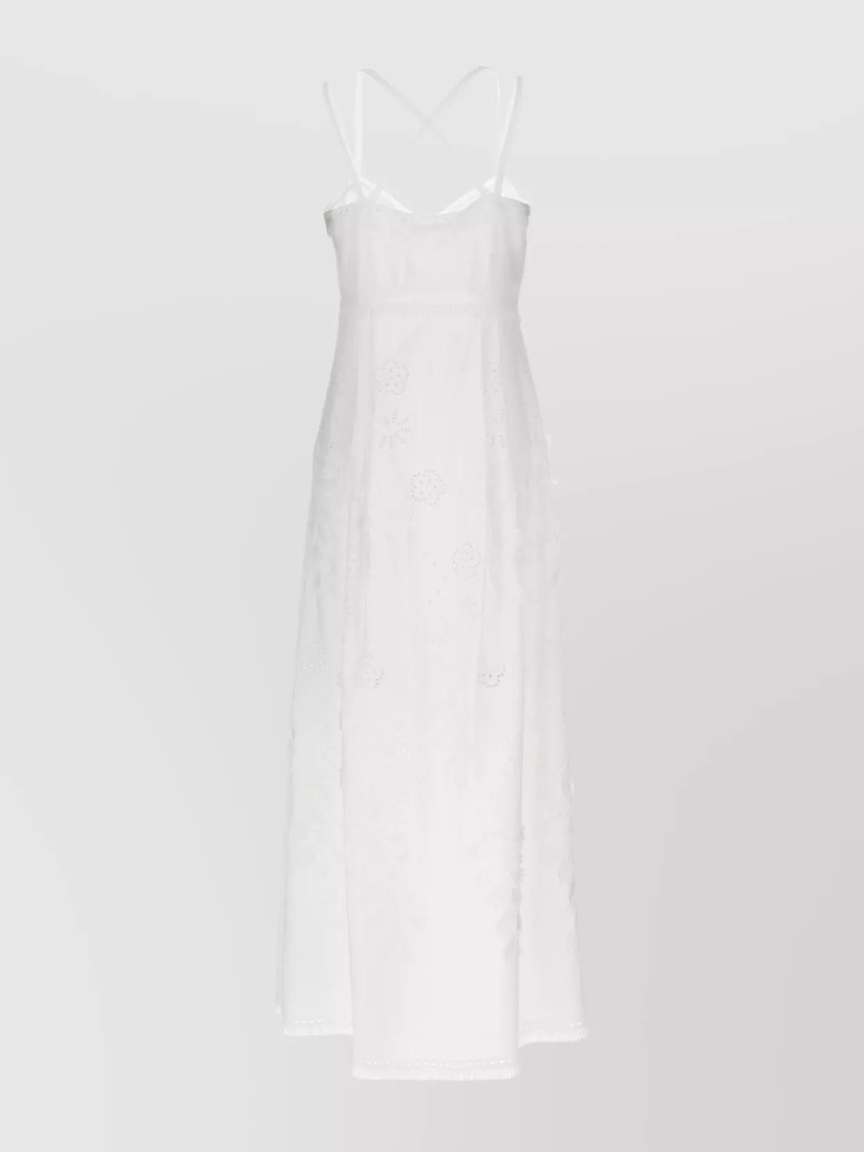 ALBERTA FERRETTI Floral Embroidered Fringe V-neck Dress In White Product Image