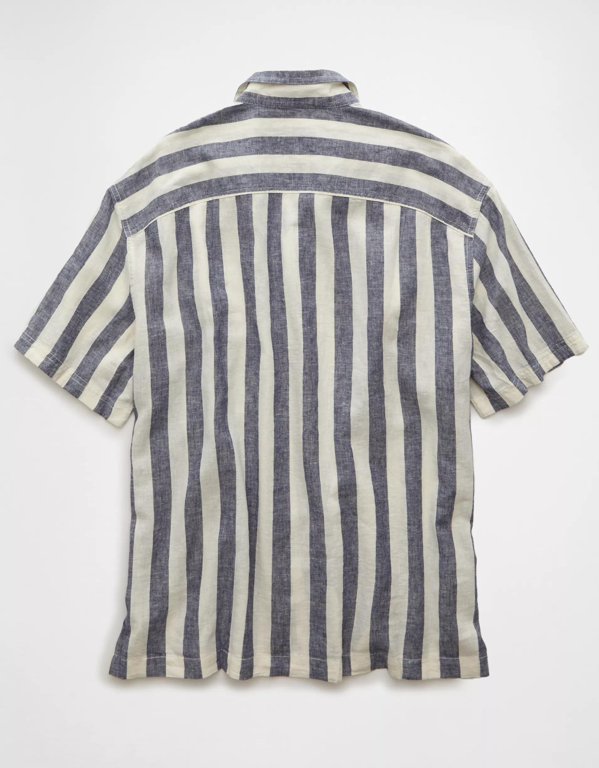 AE Poolside Linen-Blend Striped Button-Up Shirt Product Image