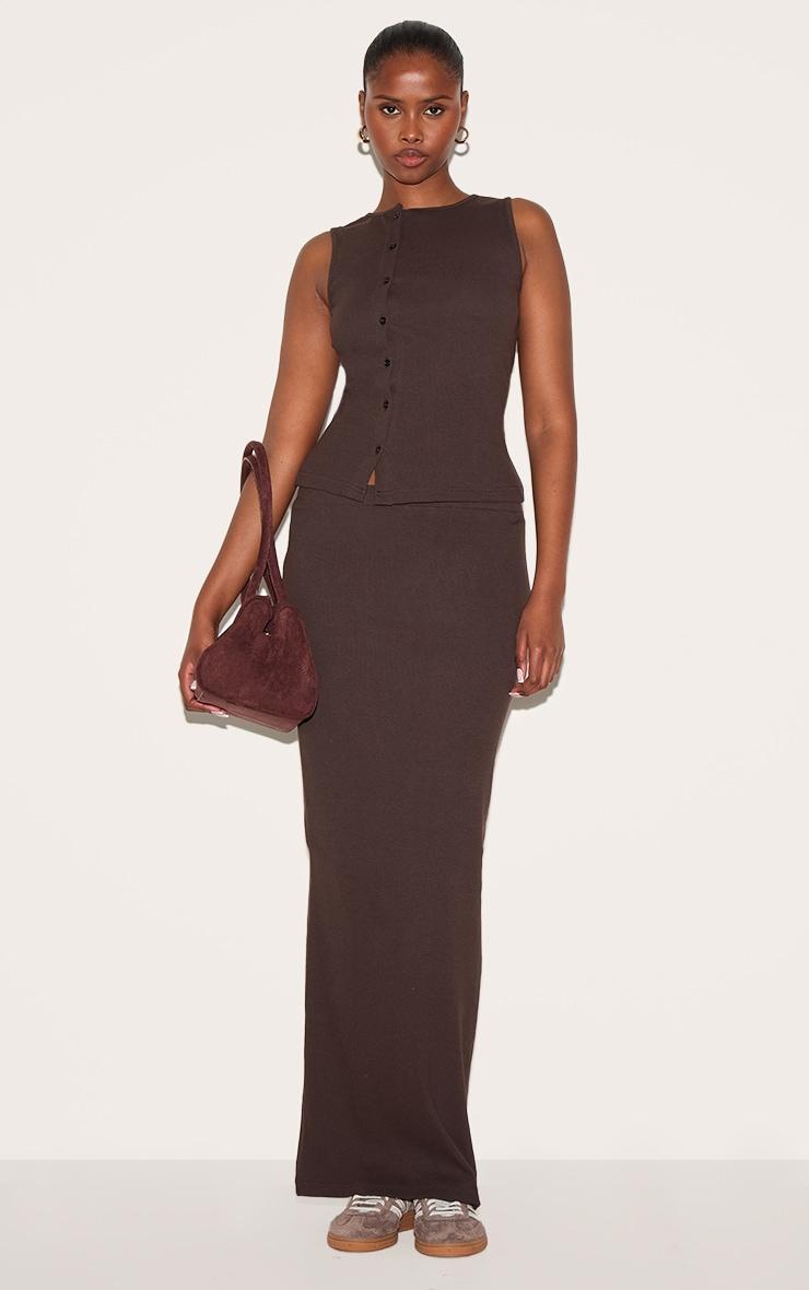 Chocolate Ribbed Maxi Skirt Product Image