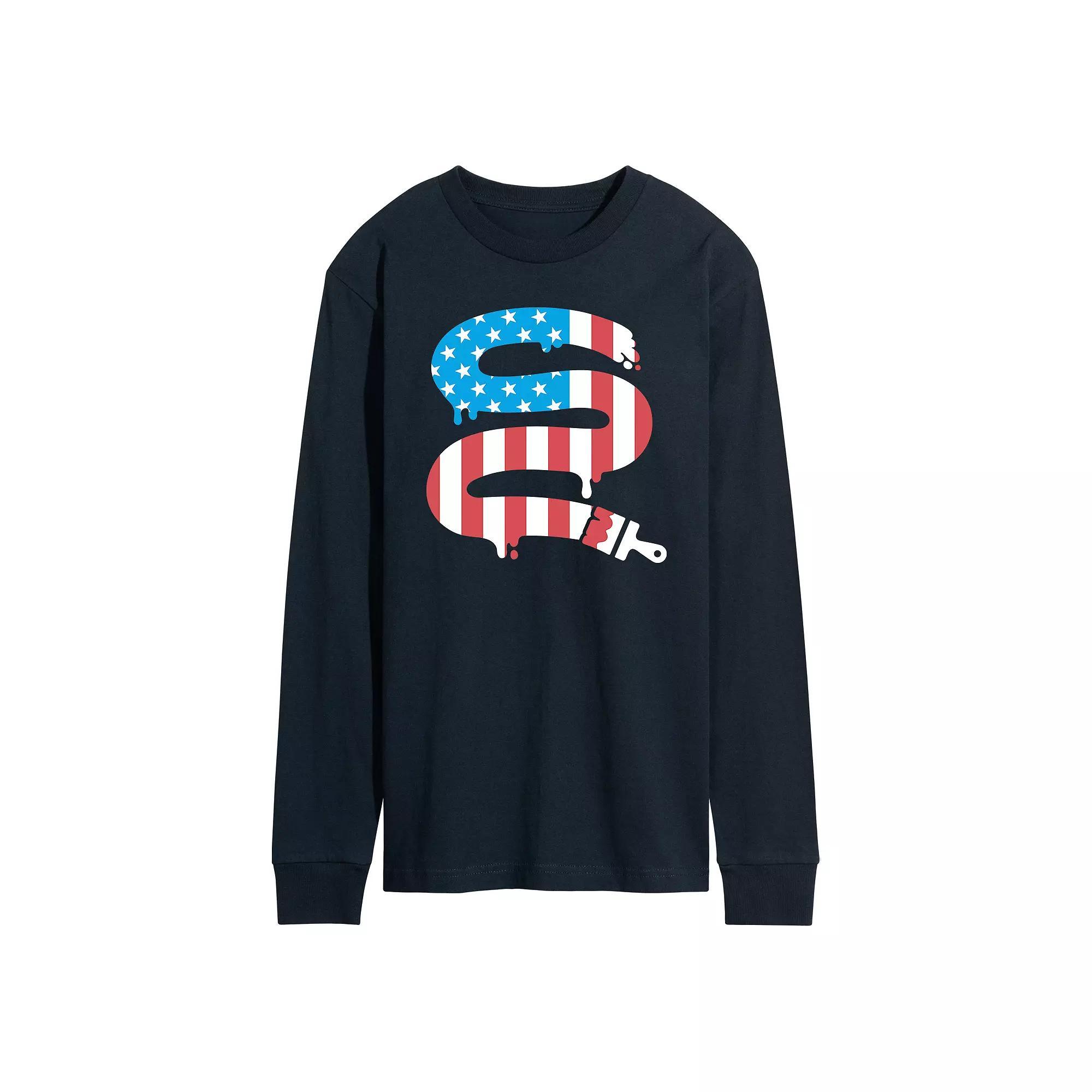 Men's Paintbrush American Flag Long Sleeve Graphic Tee, Size: Small, Blue Product Image