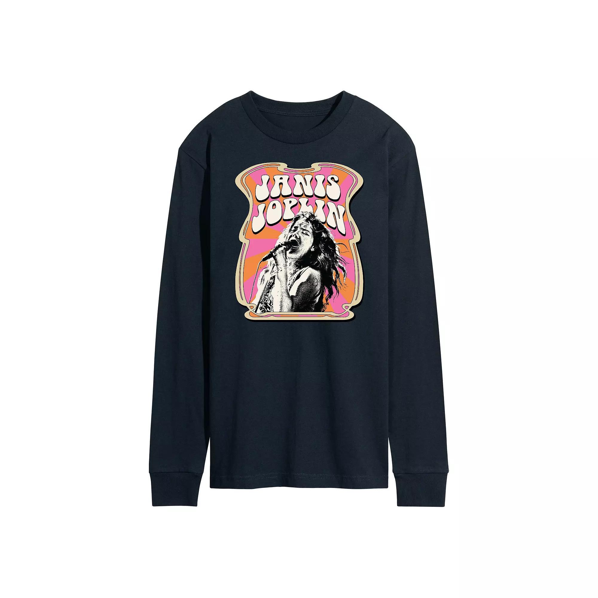 Men's Janis Joplin Poster Long Sleeve Tee, Size: Medium, Blue Product Image