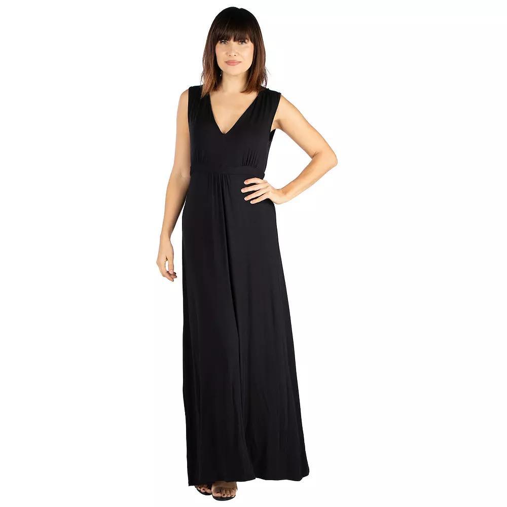 Women's 24seven Comfort Apparel V-Neck Sleeveless Maxi Dress,  Product Image