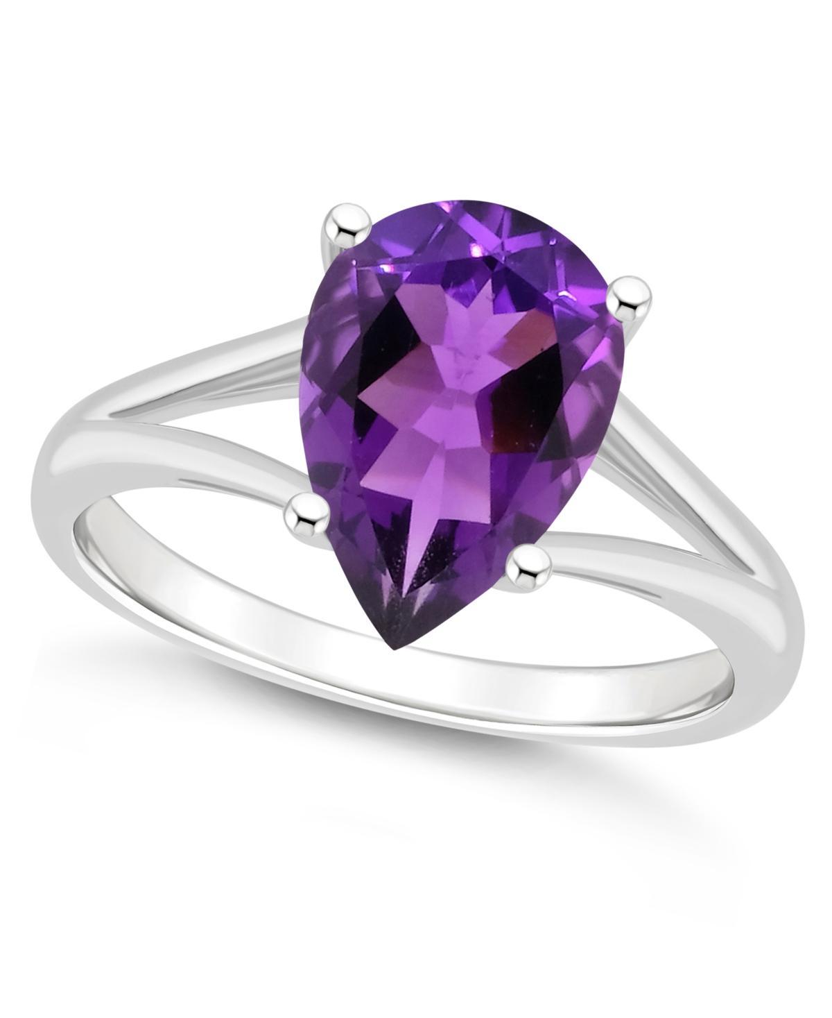 Alyson Layne Sterling Silver 12 mm x 8 mm Pear Shape Gemstone Split Shank Solitaire Ring, Women's, Size: 9, Purple Product Image