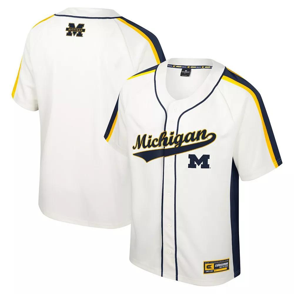 Men's Colosseum Cream Michigan Wolverines Ruth Button-Up Baseball Jersey, Size: 2XL, Beige Product Image