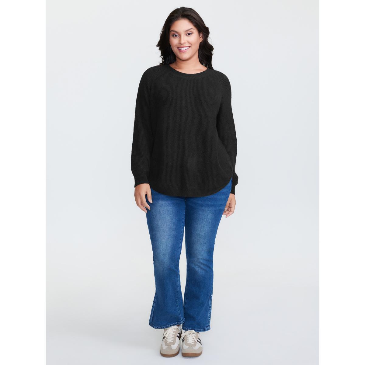 Plus Size Back Bow Split Back Pullover Black Women Leisure Loose Long Sleeve Round Neck Casual Pullovers BloomChic 18-20/2X Product Image