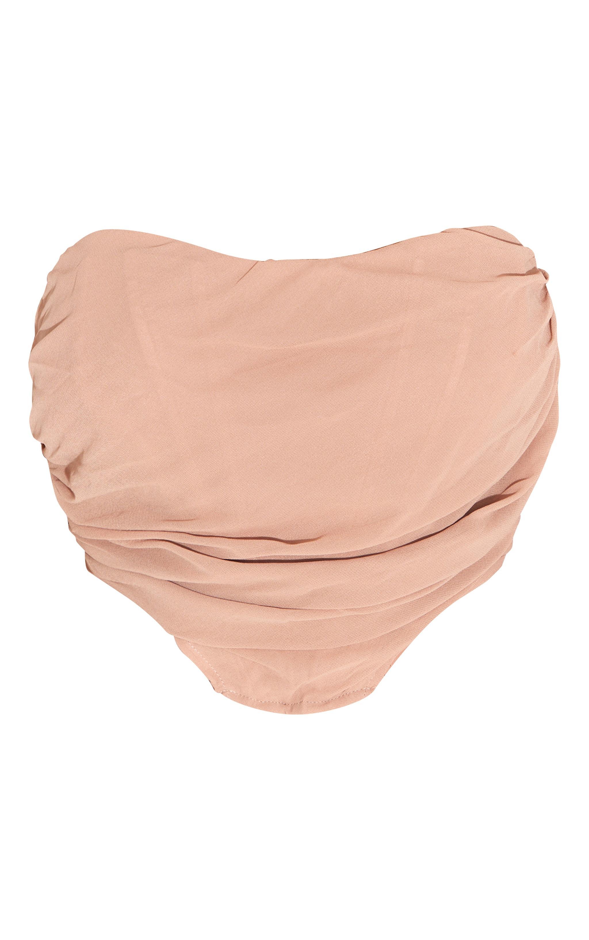 Shape Taupe Chiffon Ruched Corset Crop Top Product Image