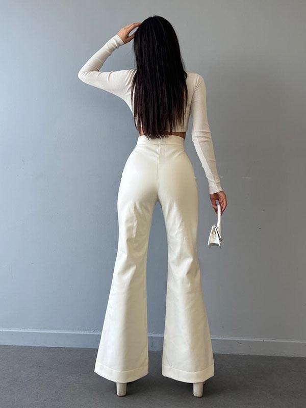 Flared Pants Bandage Solid Color Pants Trousers Product Image