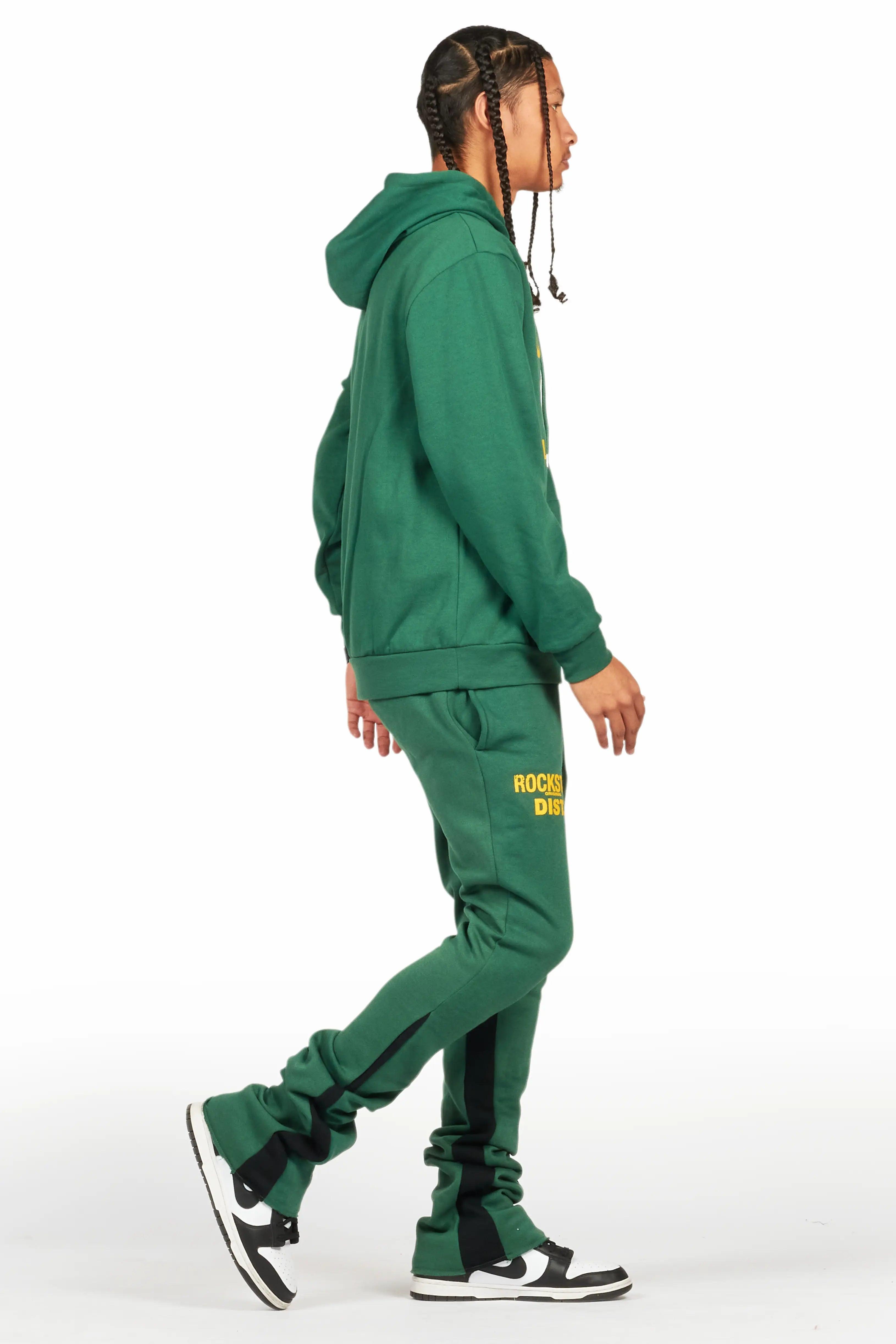 Lake Green/Yellow Hoodie/Stacked Flare Track Pant Set Male Product Image