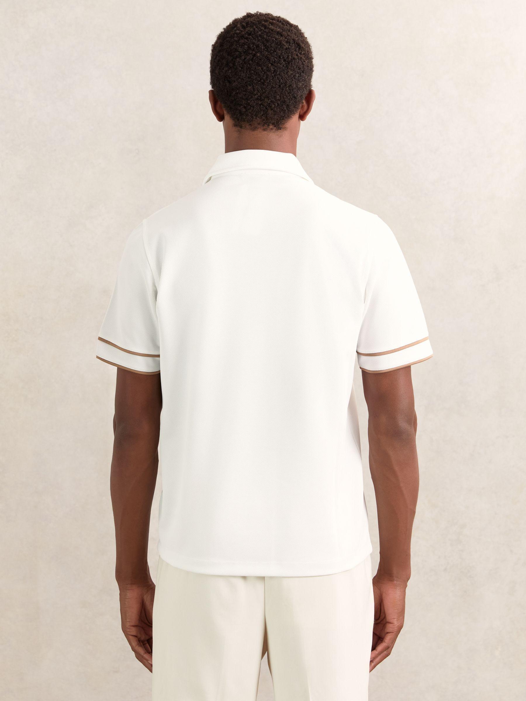 Textured Half-Zip Tipped Polo Shirt in White Product Image