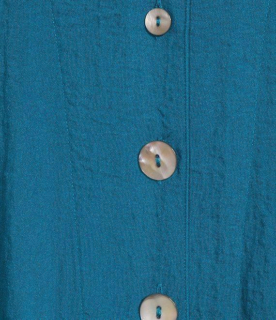 Ali Miles Petite Size Woven Solid Wire Collar 3/4 Sleeve Pleated Hem Button Front Tunic Product Image