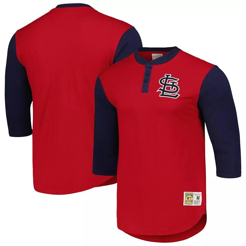 Men's Mitchell & Ness Red St. Louis Cardinals Cooperstown Collection Legendary Slub Henley 3/4-Sleeve T-Shirt,  Product Image