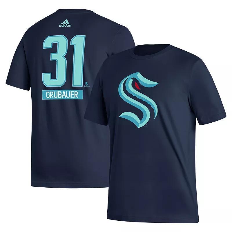 Mens adidas Philipp Grubauer Navy Seattle Kraken Fresh Name & Number T-Shirt Krk Blue Product Image