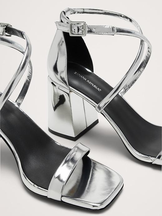 Italian Metallic-Leather Block-Heel Sandal Product Image