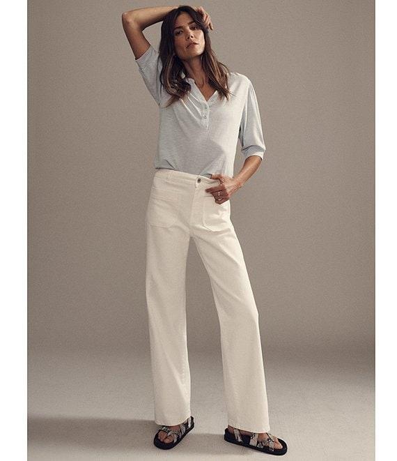 Sanctuary Mixed Media V-Neck Short Sleeve Front Button Tee Product Image