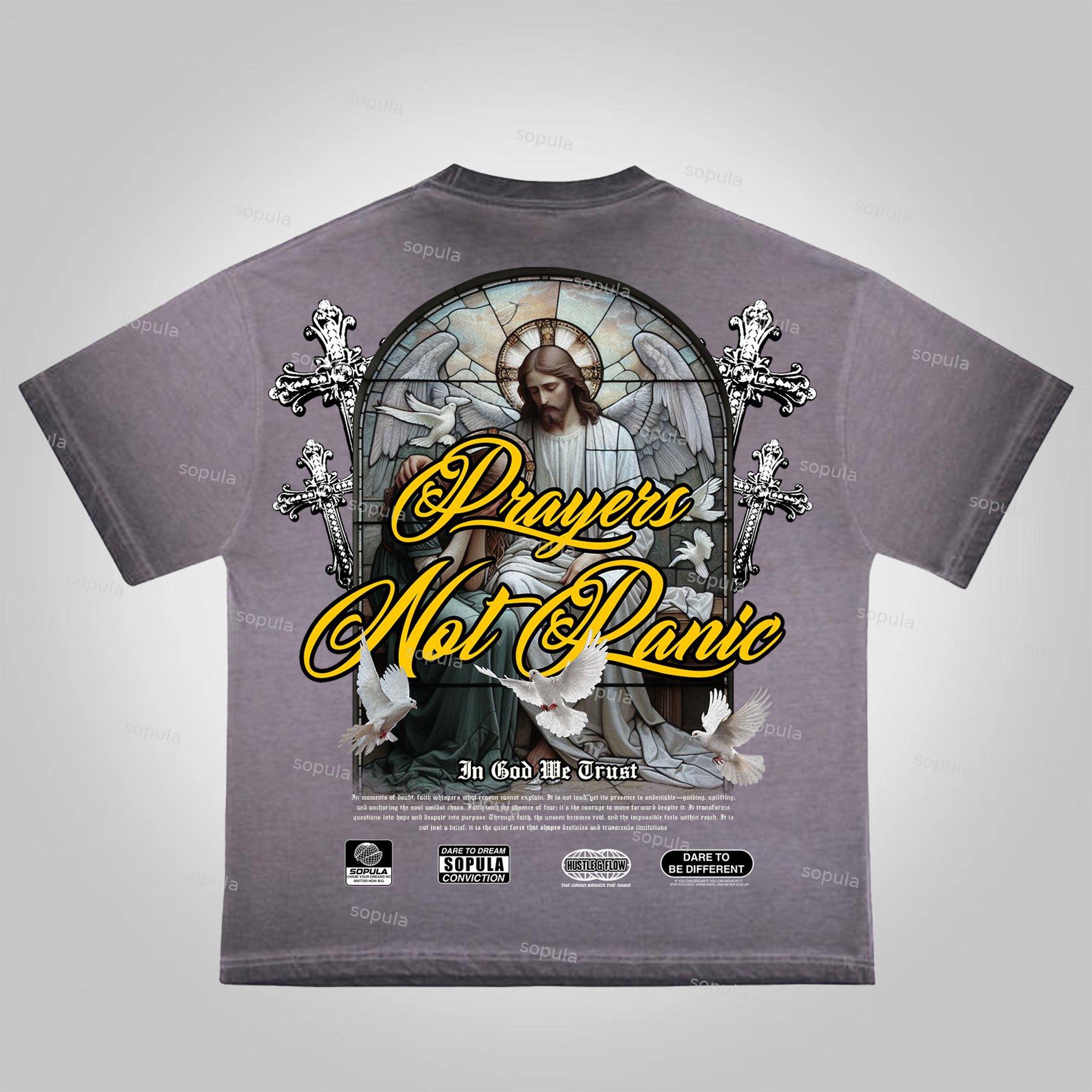 Sopula Prayers God Will Be By Your Side Printed Graphics Washed Cotton T-Shirt Product Image