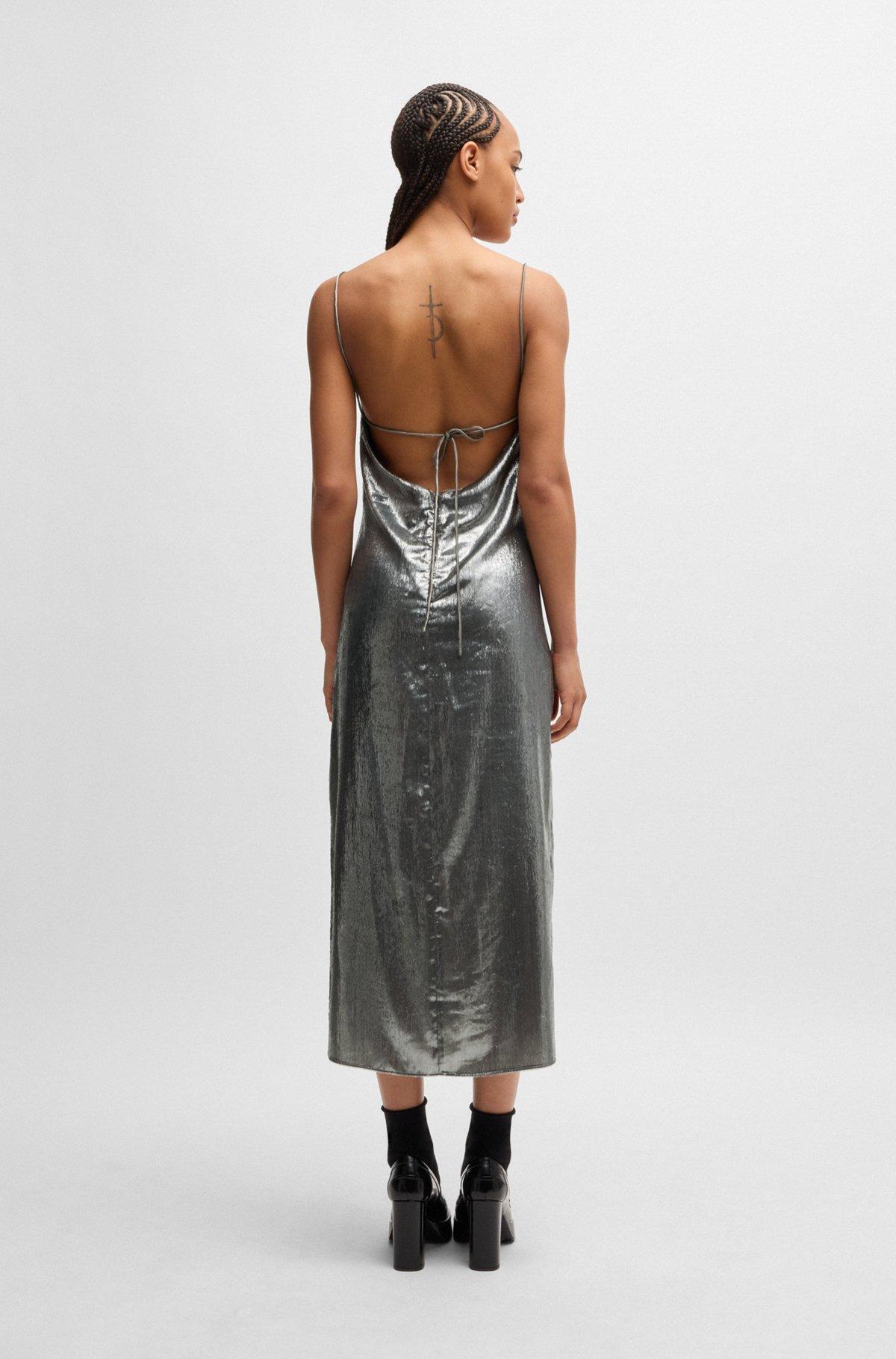 Strappy dress in silver-tone fabric with rear tie Product Image