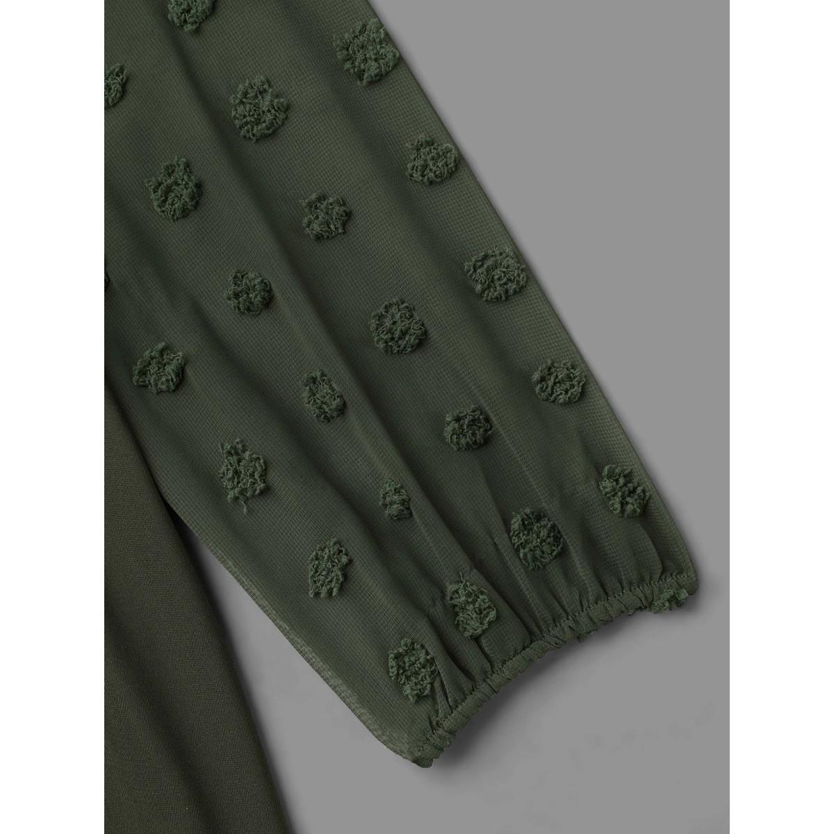 Plus Size Sheer Chiffon Textured Waist-Defined Midi Dress ArmyGreen Women Elegant Texture Round Neck Extra Long Sleeve Curvy BloomChic 28/5X Product Image