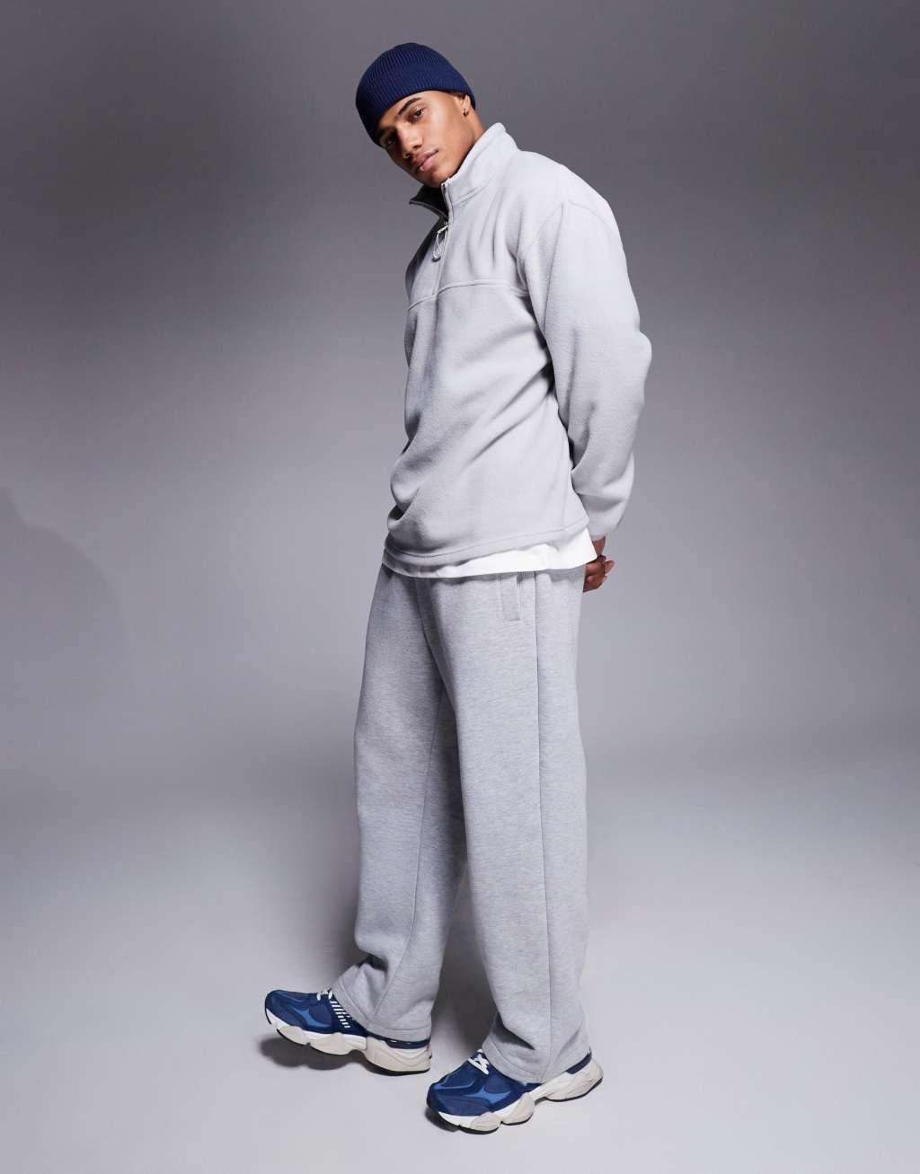 ASOS DESIGN oversized half zip fleece sweatshirt in light gray Product Image