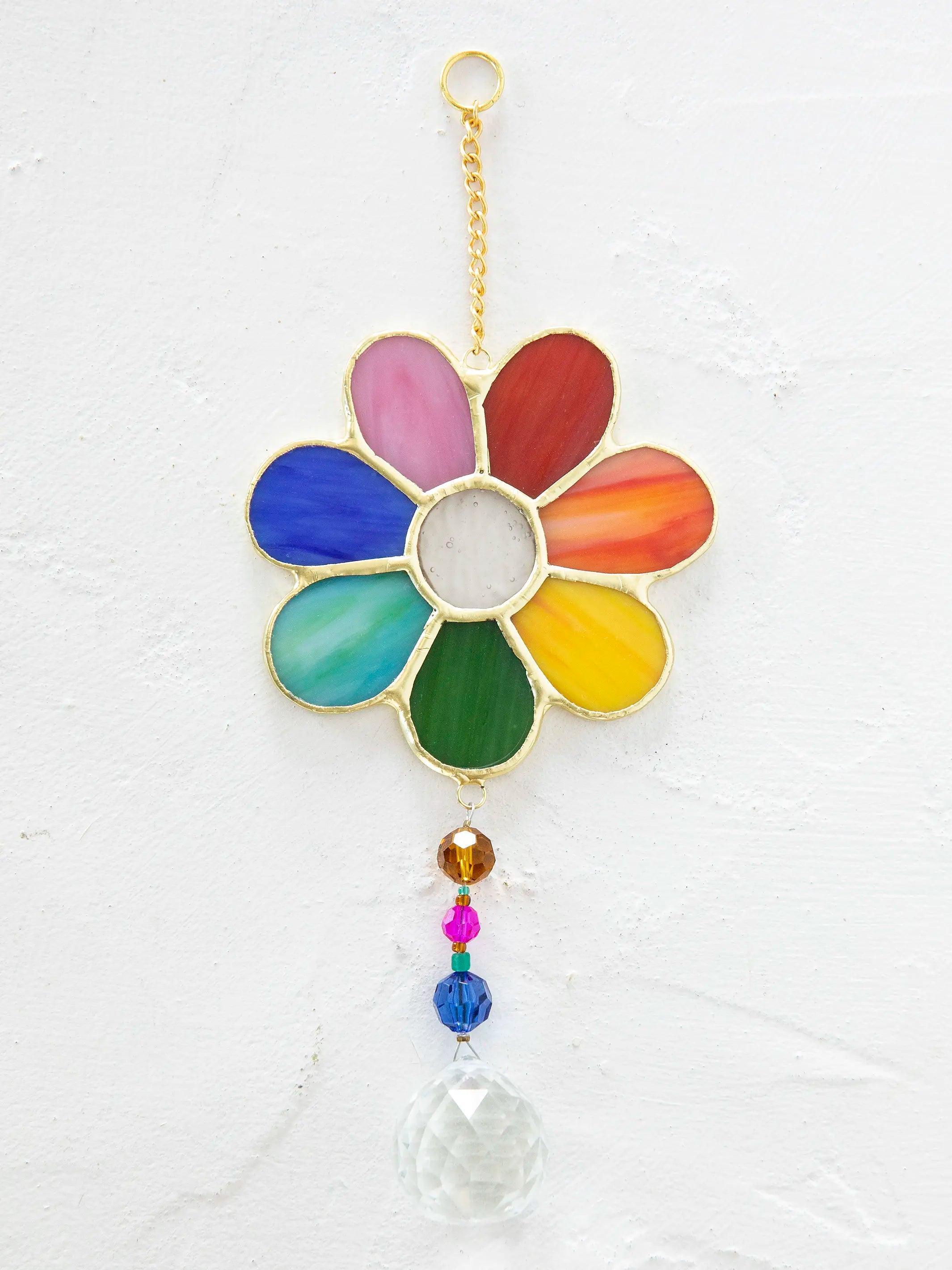 Stained Glass Window Hanging - Rainbow Daisy Product Image