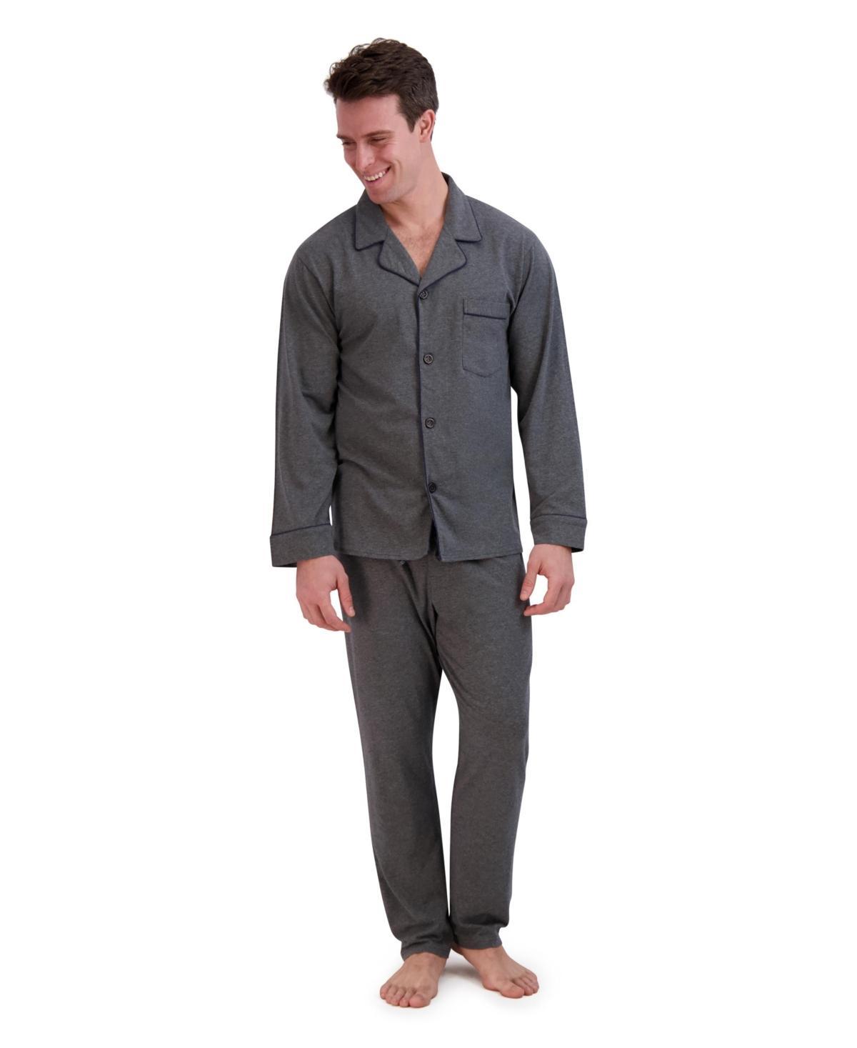 Mens Hanes Knit Pajama Shirt & Pajama Pants Set Grey Heather Product Image