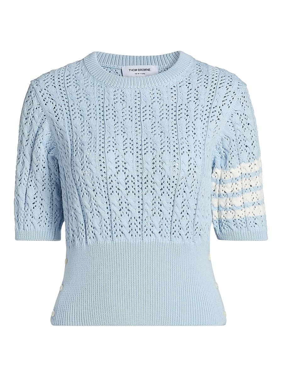 Womens Pointelle Cable Stitch Short-Sleeve Sweater Product Image