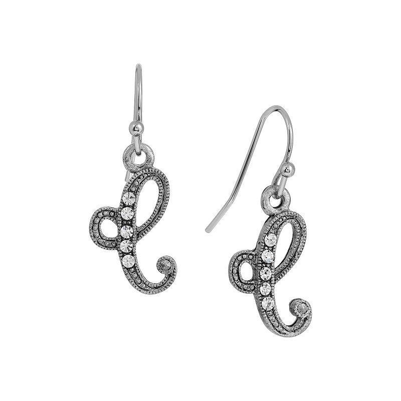 1928 Silver Tone Crystal Initial Drop Earrings, Womens Product Image