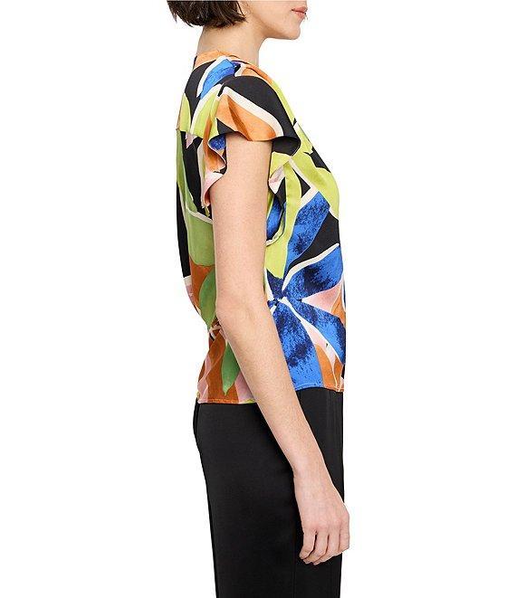 NIC + ZOE Mega Blooms Print V-Neck Flutter Sleeve Top Product Image