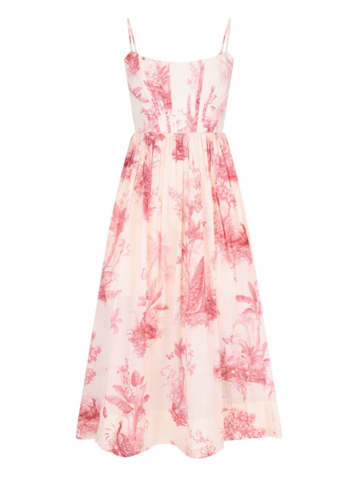 ZIMMERMANN Waverly Corset Midi Dress Pink Palm Product Image