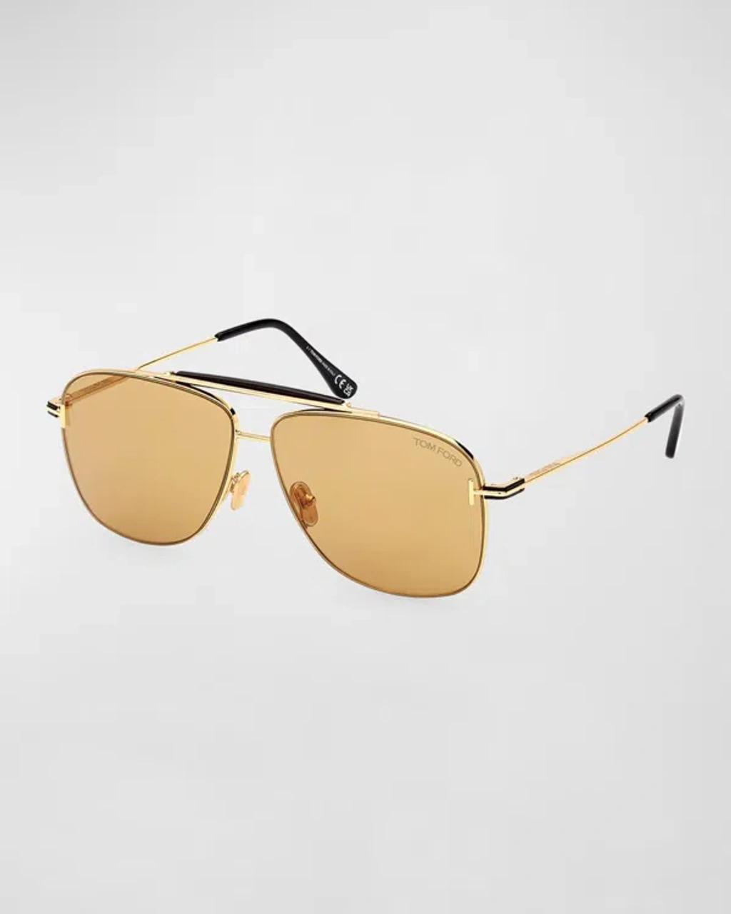 TOM FORD Men's Jaden T Logo Metal Aviator Sunglasses In Brown Product Image