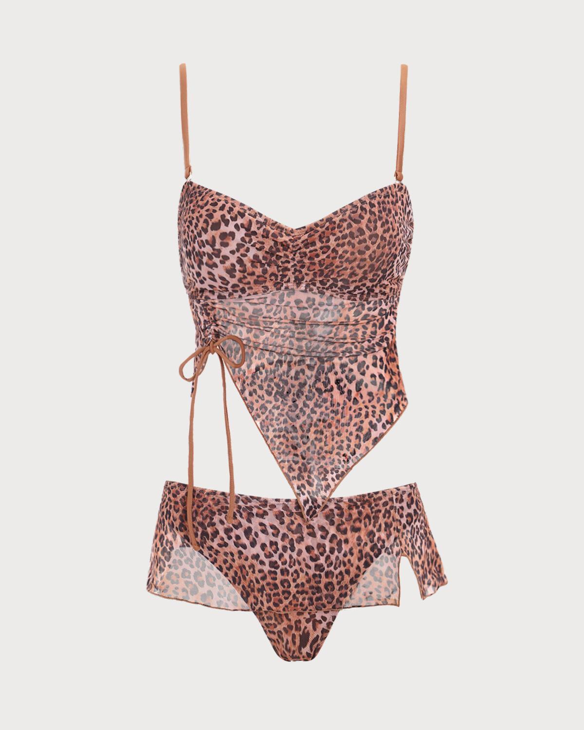 Brown Shirred Leopard Print Tankini Swimsuit Product Image