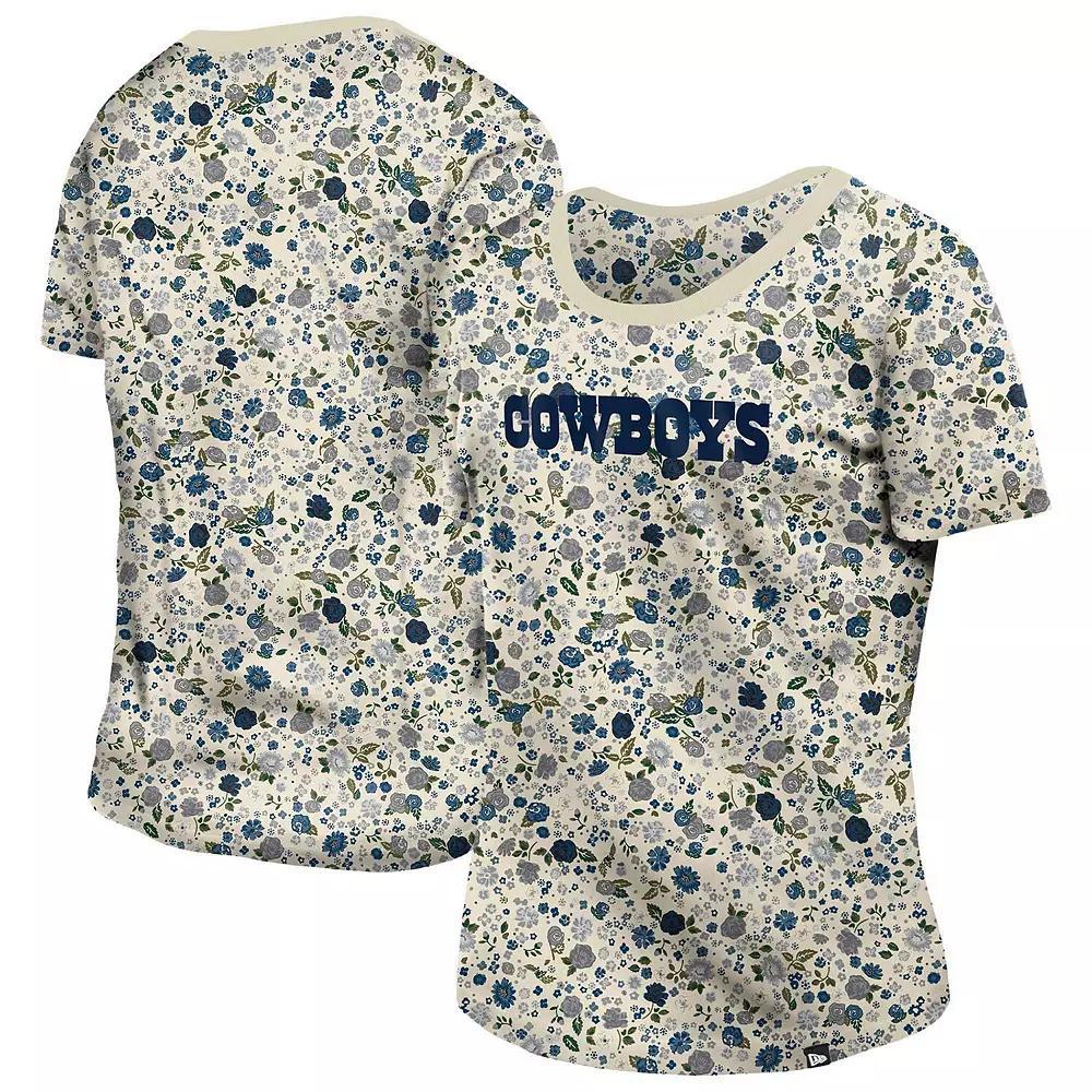 Women's New Era Cream Dallas Cowboys Glam Game Floral T-Shirt, Size: Medium, Beige Product Image