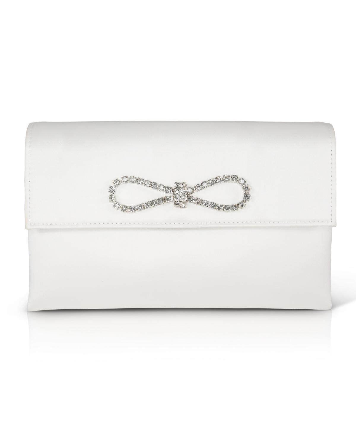 Jewel Badgley Mischka Womans Alicia Satin Envelope Clutch with Crystal Bow Product Image