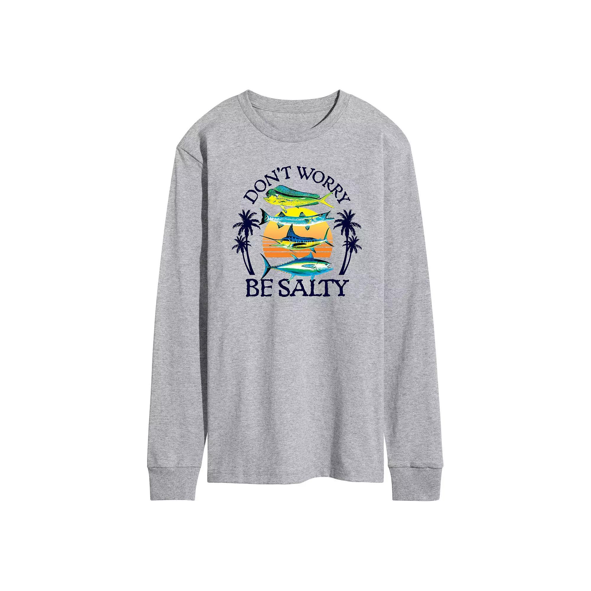 Men's Don't Worry Be Salty Fishing Long Sleeve Graphic Tee,  Product Image