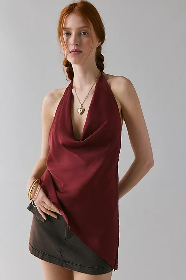 Urban Outfitters UO Quinn Asymmetric Satin Cowl Neck Halter Top Womens at Urban Outfitters Product Image