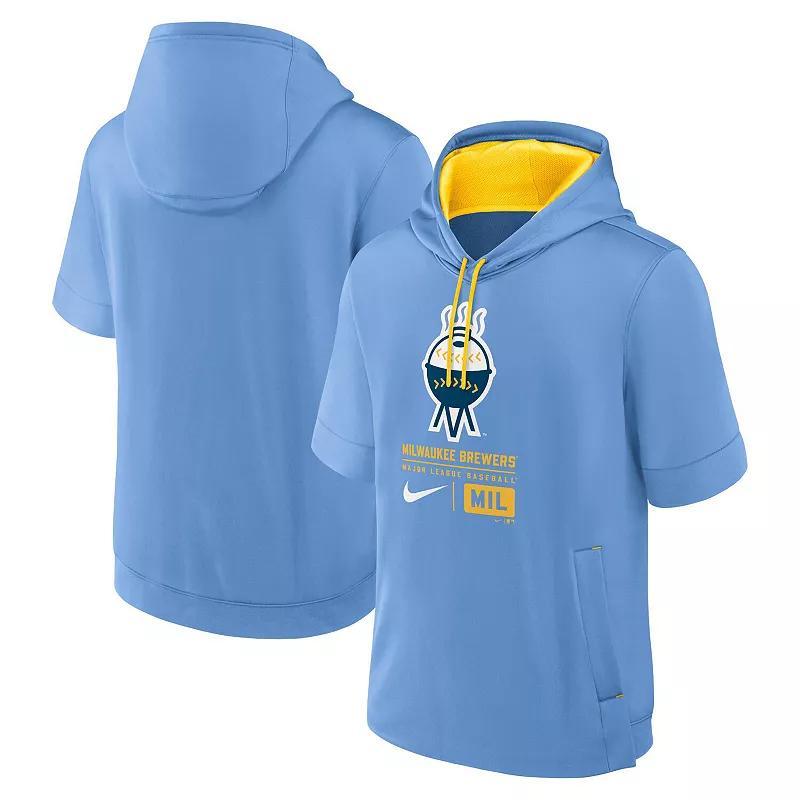 Mens Nike Blue Milwaukee Brewers City Connect Color Block Short Sleeve Pullover Hoodie Product Image